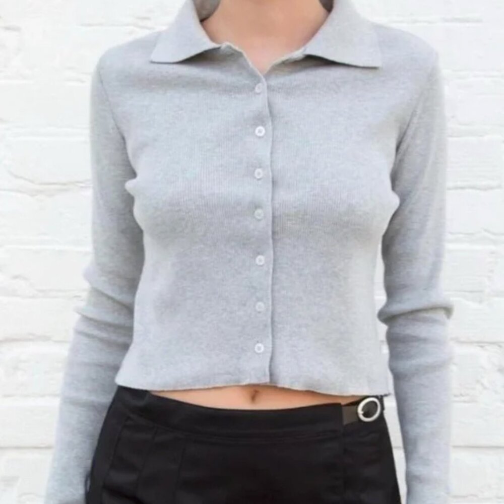 Brandy Melville Grey Knit Button-Up